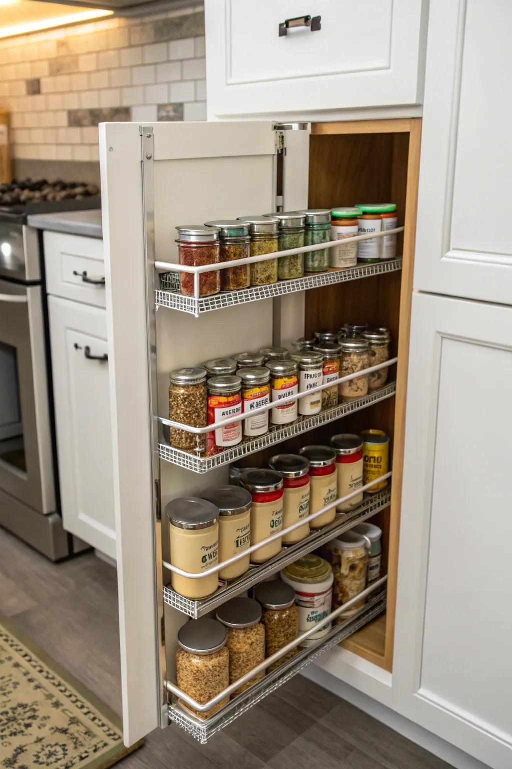 Tiered arrangements facilitate effortless viewing and retrieval of stored items.