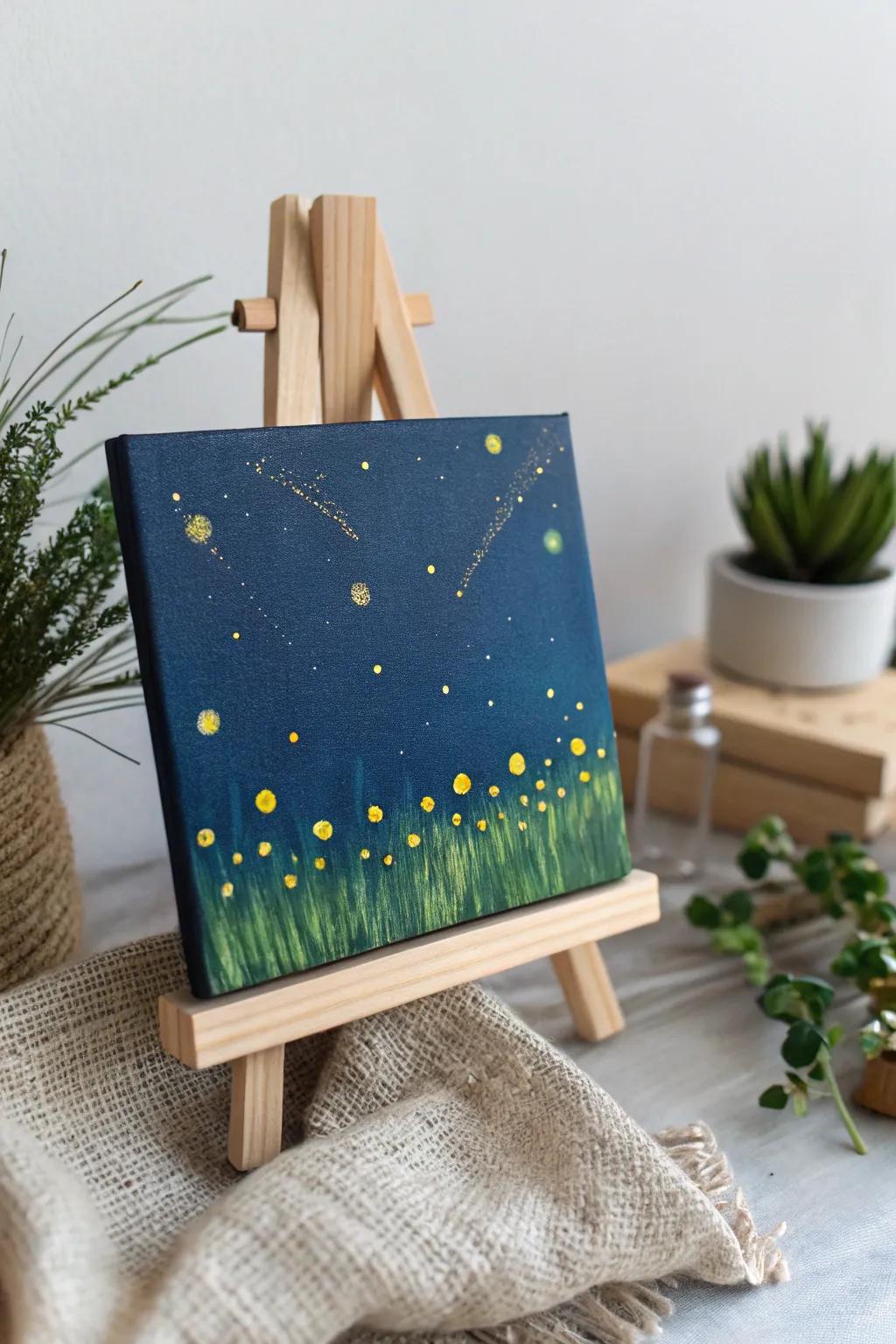 Seize the enchantment of a firefly-lit night with this charming, minimalist image.
