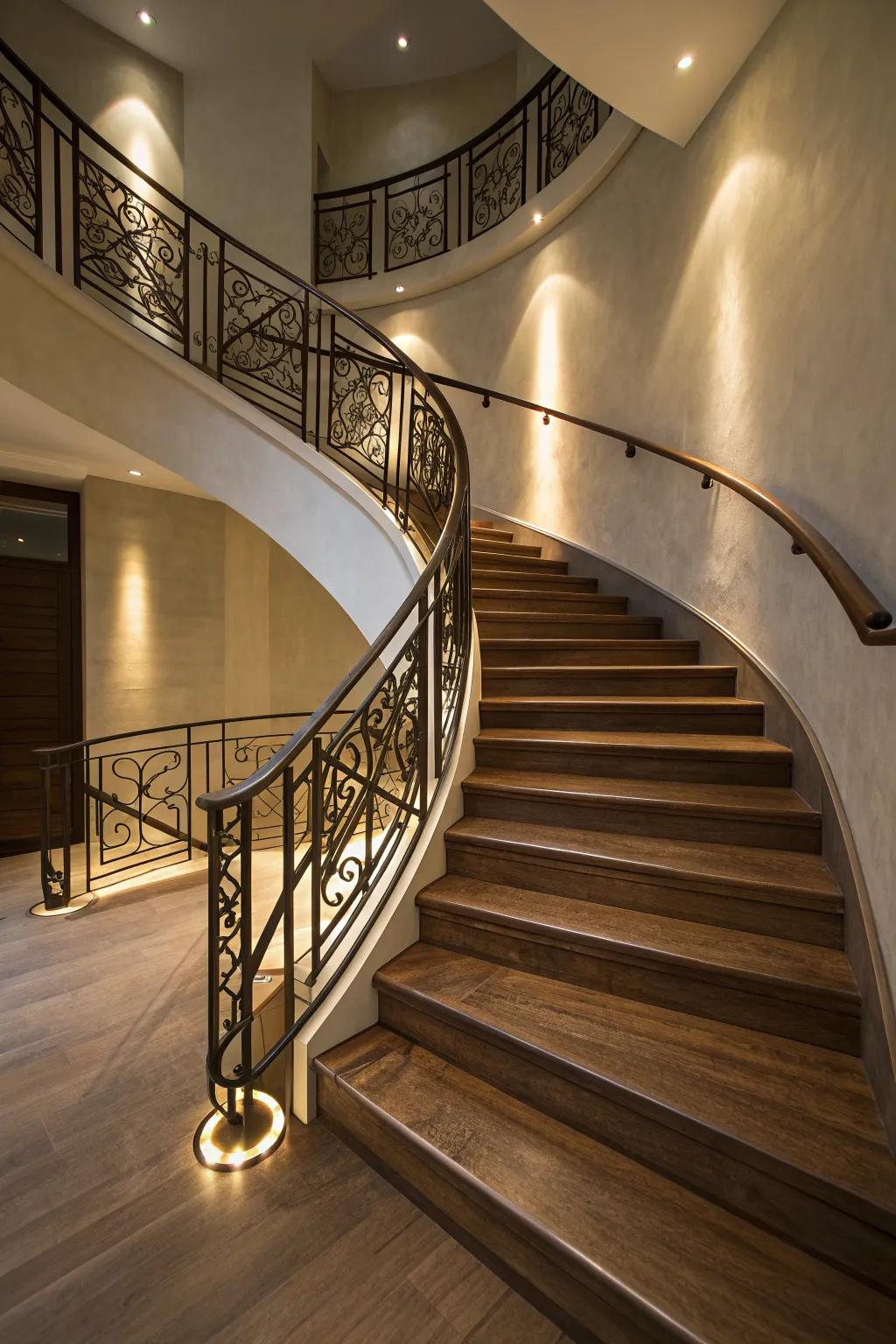 Enhance your area with a hint of modern beauty: Discover the beauty of rounded angled stairways.