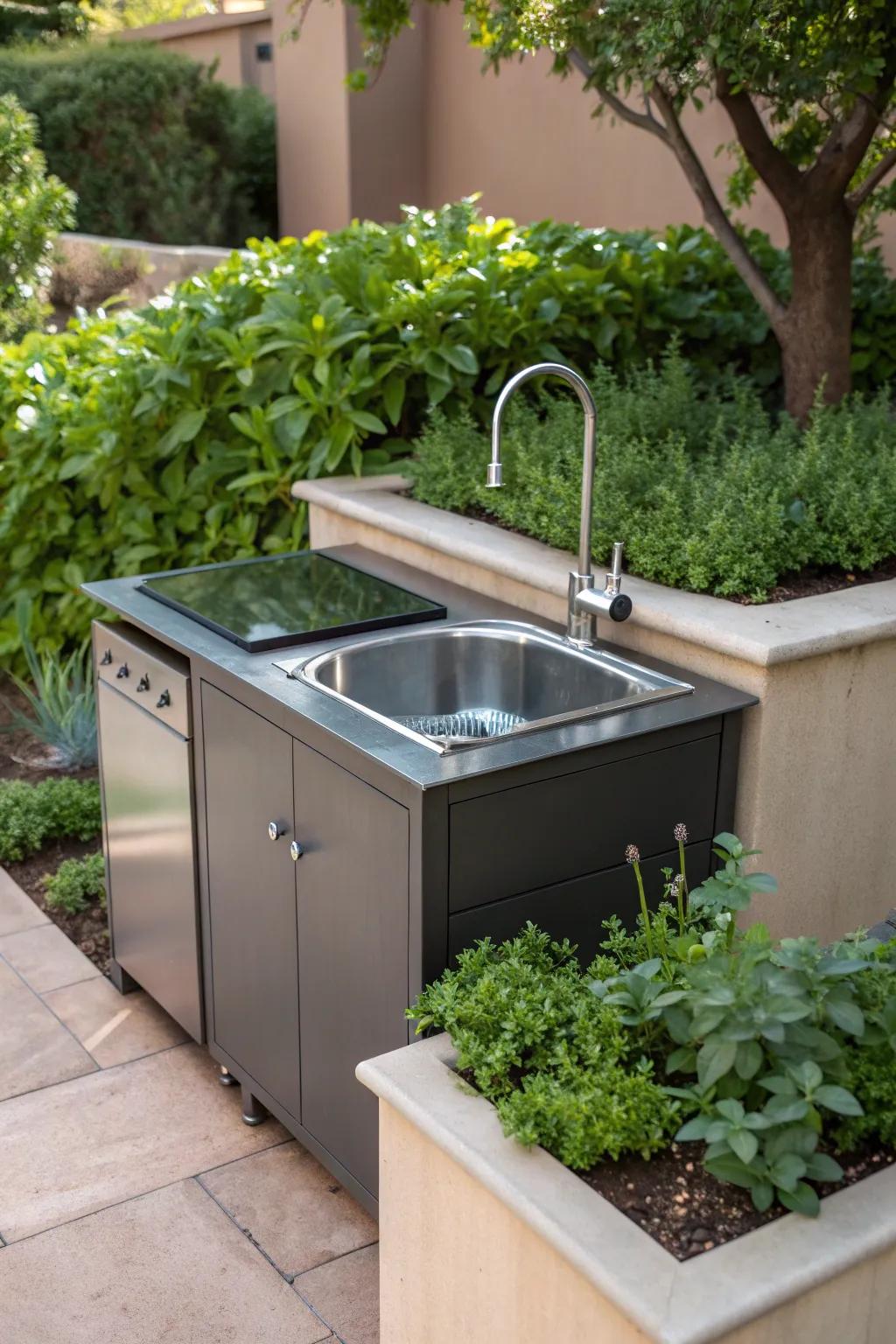 Sustainable Living: Enhance your garden with a stylish recycled water system.