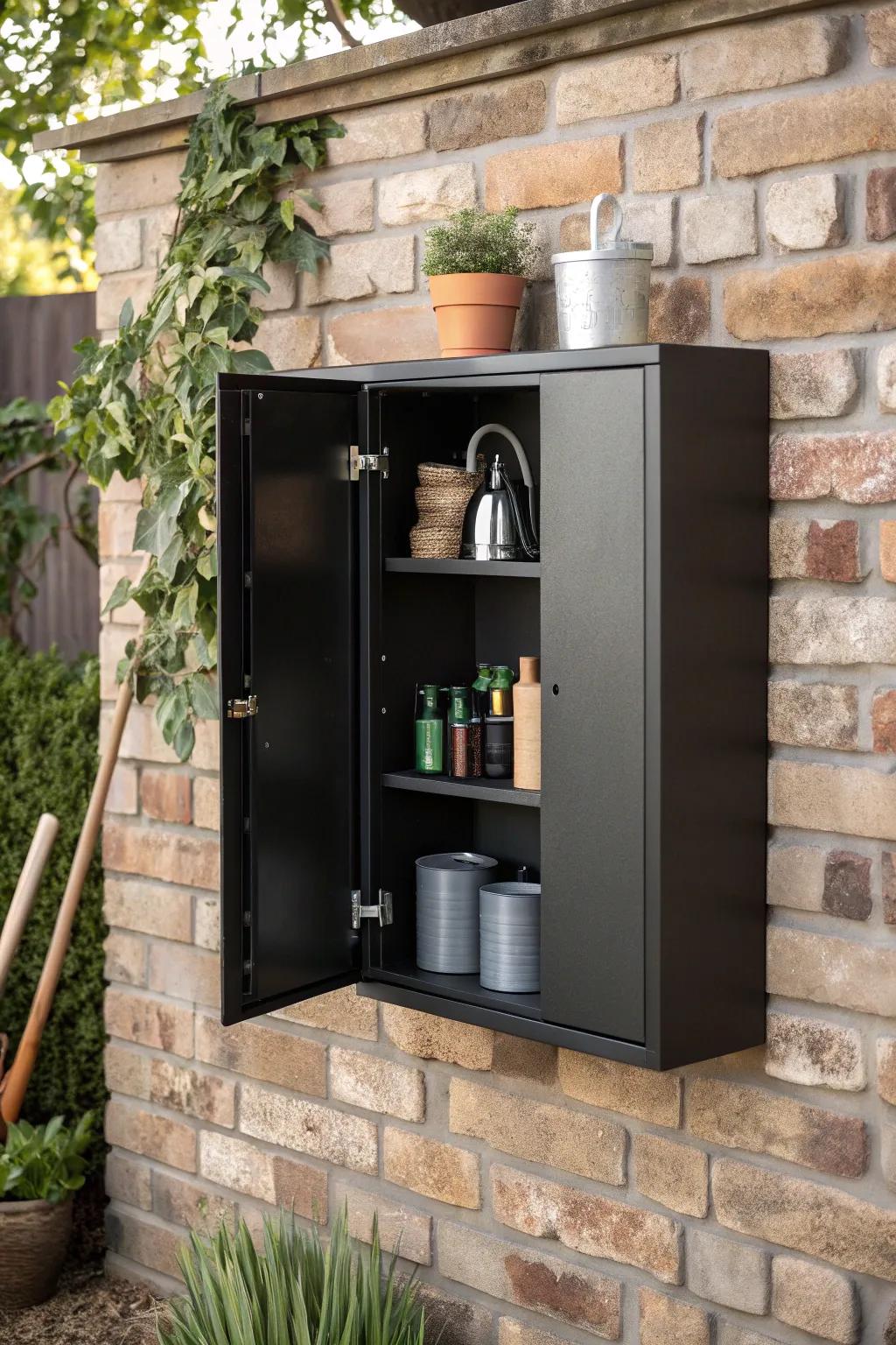 Take advantage of your outdoor space with a stylish wall-mounted cabinet that maintains the organization and protection of your gardening must-haves.
