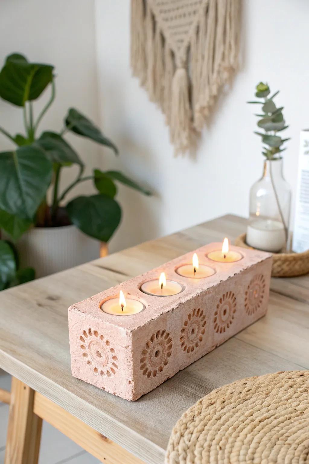 Brighten your evenings with handmade elegance: Brick candle stands that combine minimalist simplicity with boho charm.
