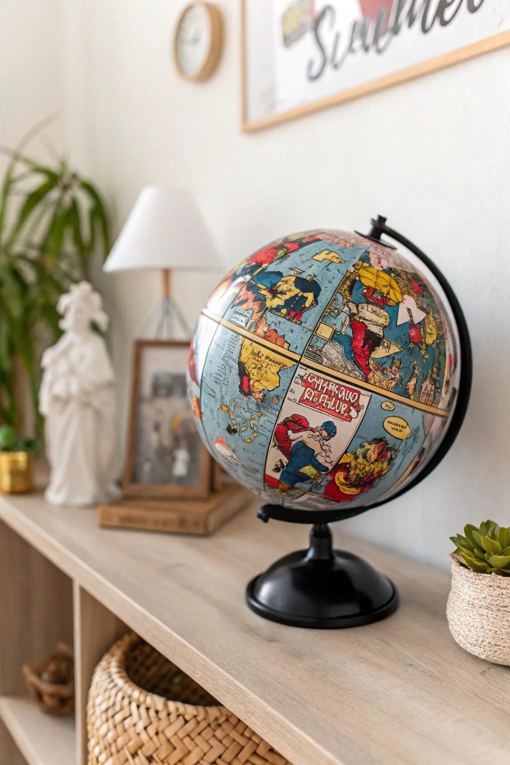 Transform your space with a graphic novel globe—where minimalist design meets playful creativity!