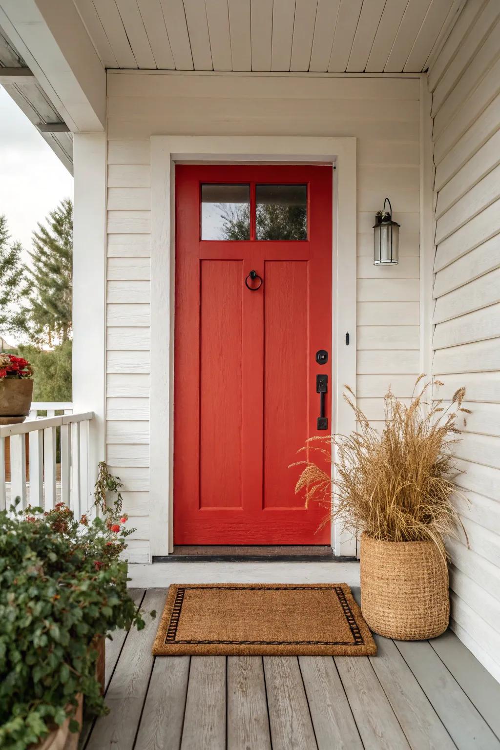 Elevate your entrance with a bold red entrance, where Scandinavian simplicity meets Boho charm.