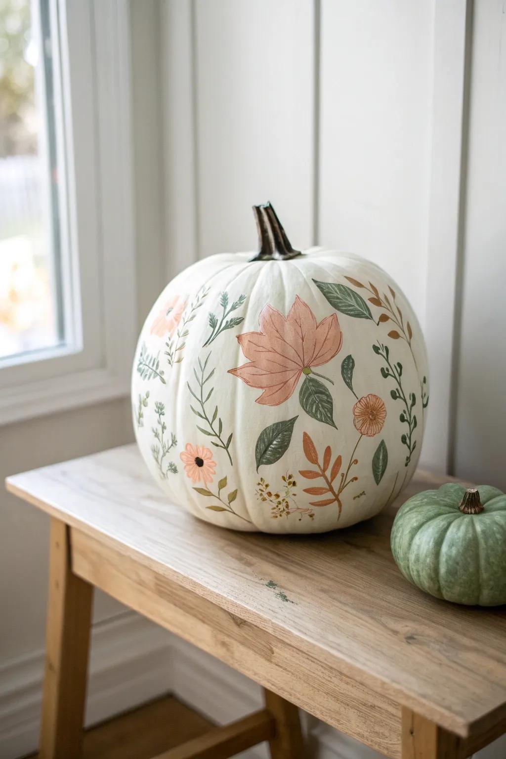 Embrace the beauty of nature with these charming, hand-painted pumpkin designs for a touch of autumn elegance.