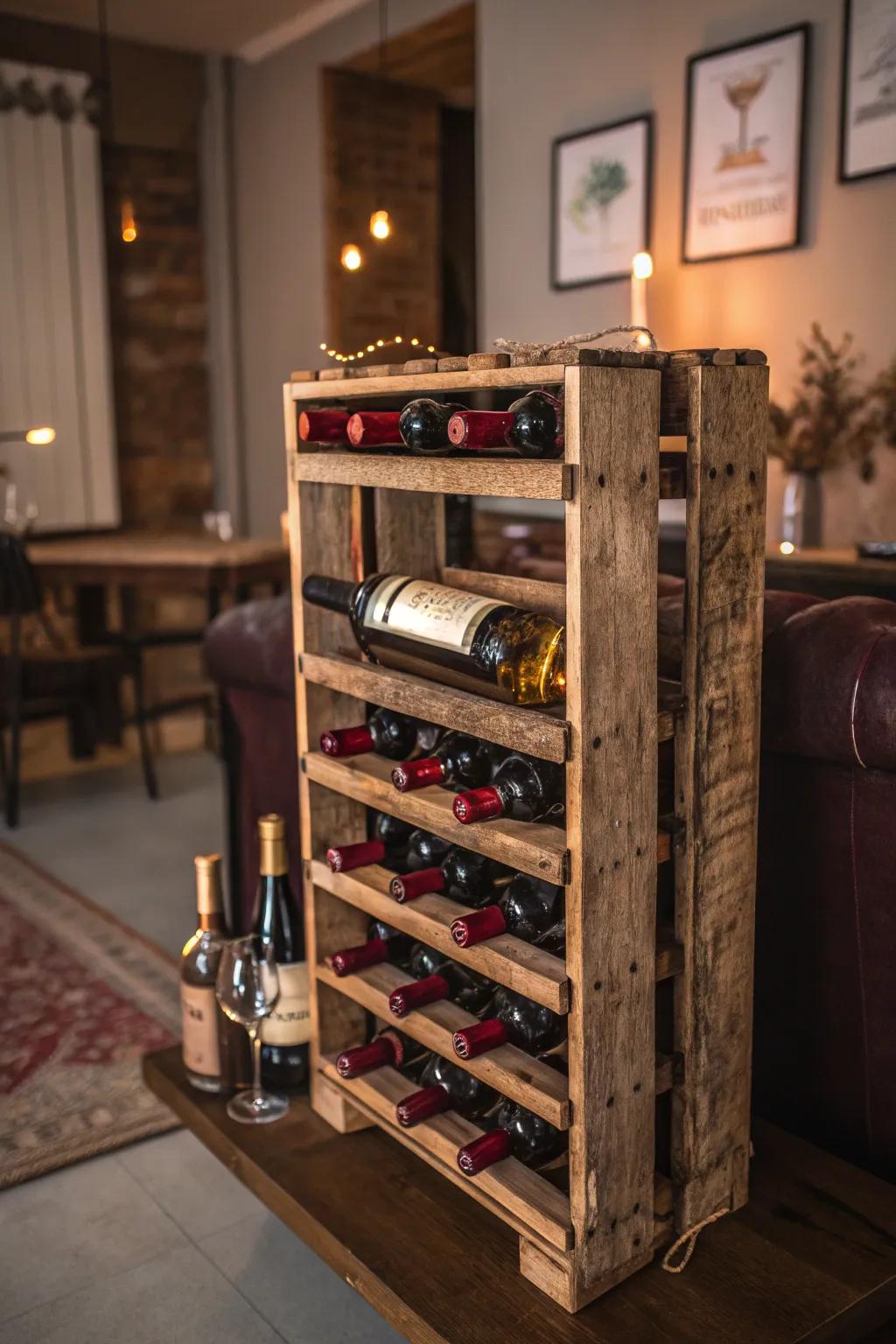 Magnify your wine compilation through this rustic yet refined pallet wine display – the quintessential conversation piece.