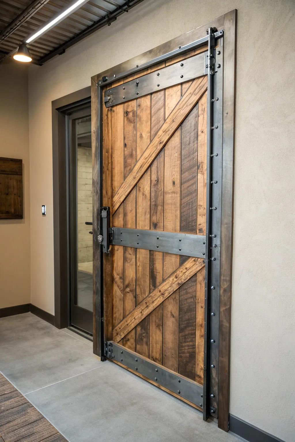 Elevate your area through a daring factory-vibe pallet door, where country elements merge with contemporary ones.
