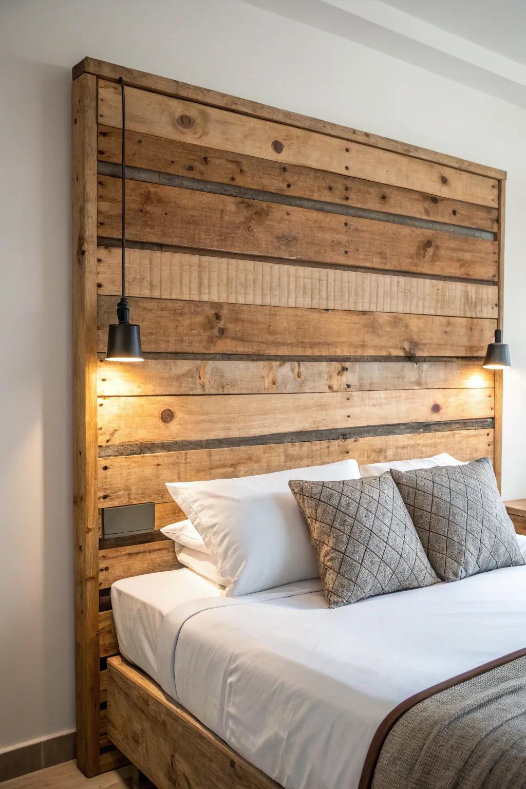 Transmute your boudoir utilizing a rustic pallet headboard that weds panache with sustainability.