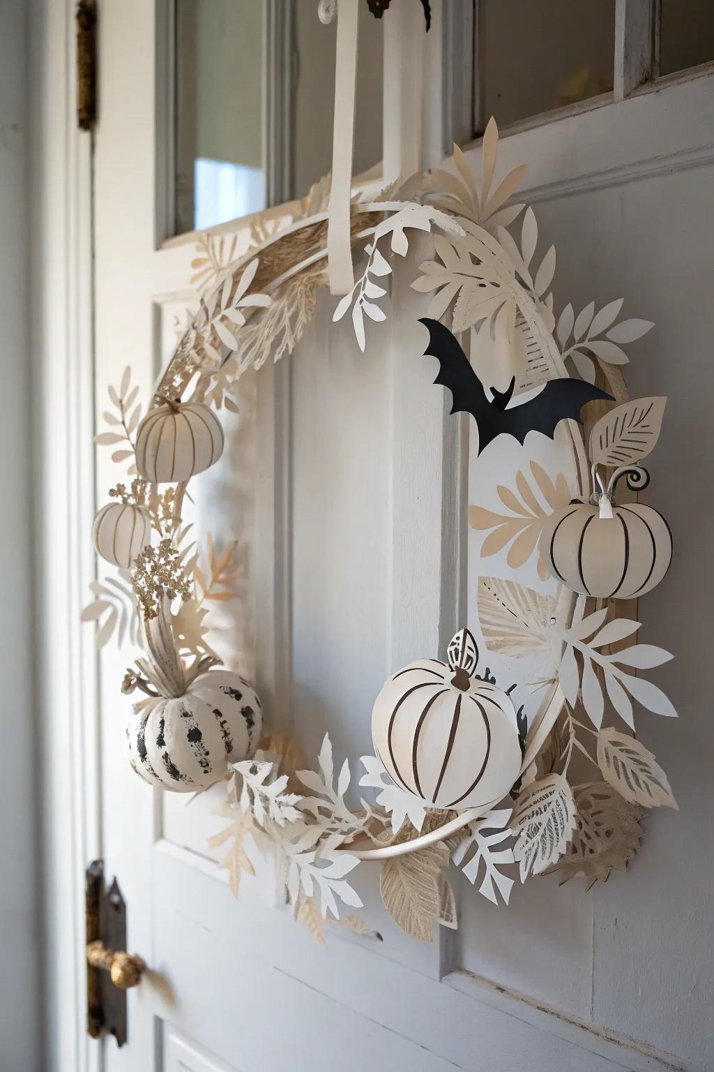 Fashion your own captivating Halloween wreath with parchment motifs—impeccable for appending a soupcon of whimsy and refinement to your adornment!