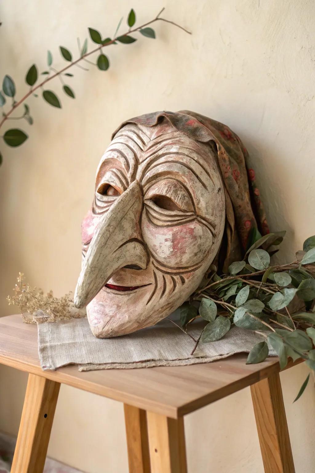 Mesmerize your story sessions by this handcrafted folklore witch mask.