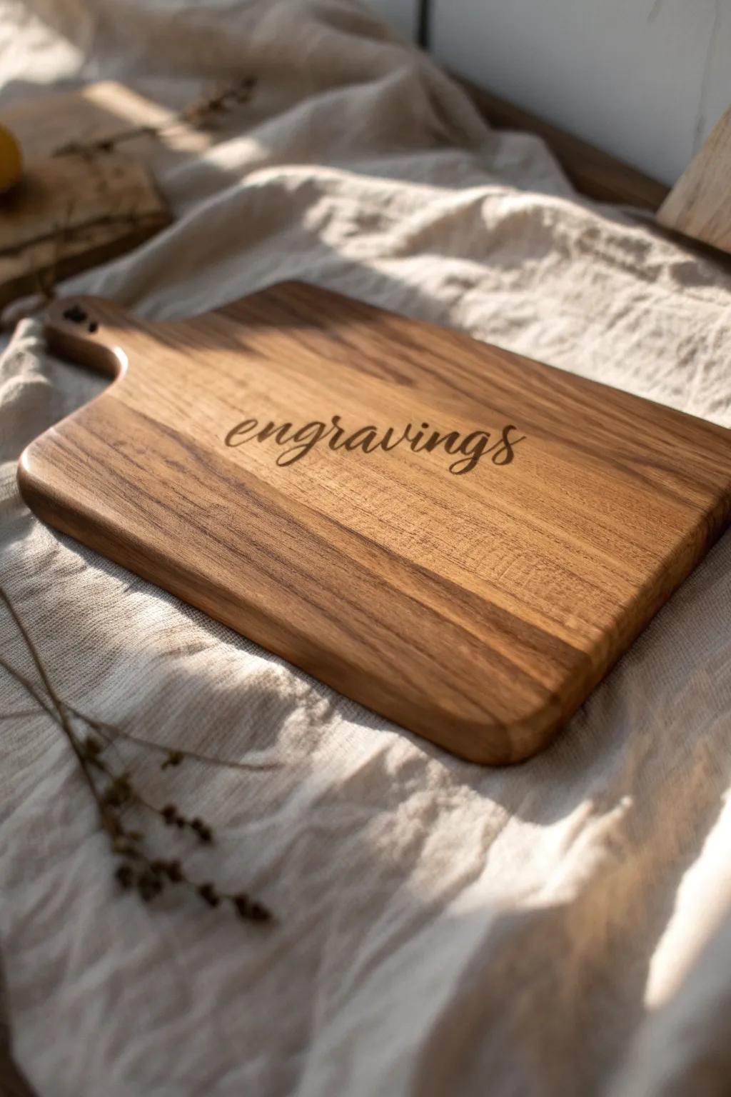 Discover the art of personalization with our beautifully inscribed slicing boards, blending bold and script fonts for a touch of elegance.