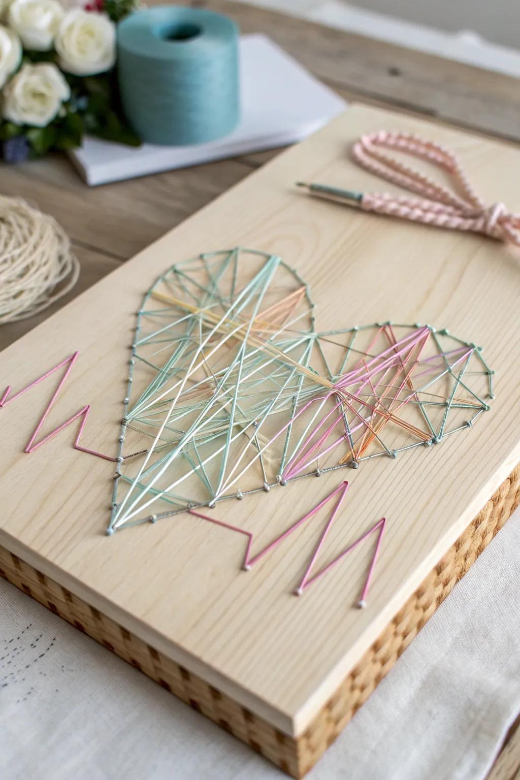 Add a modern heartbeat to your space with this chic geometric string art!