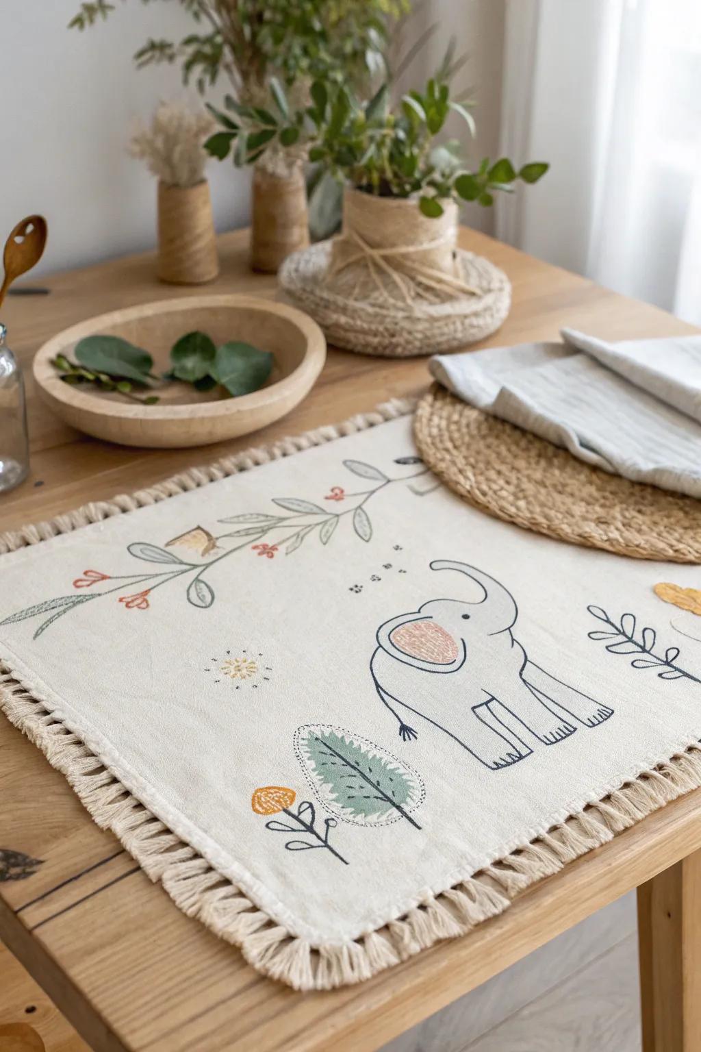 Transport the marvels of the Creature Kingdom to your child's mealtime through this delightful elephant-themed tablemat.