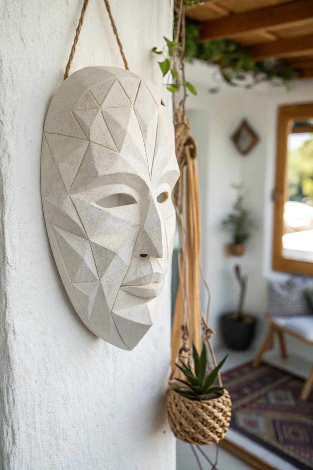 Enhance your living space with the beauty of geometric design. This plaster form introduces a modern touch to any minimalist decor.