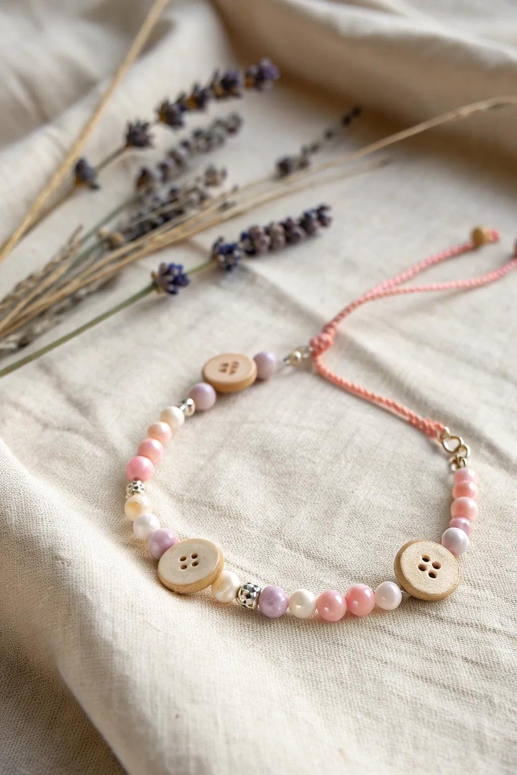 Amplify your embellishment repertoire with this captivating beads and fasteners bracelet, a flawless synthesis of quirky grace and minimalist aesthetic.