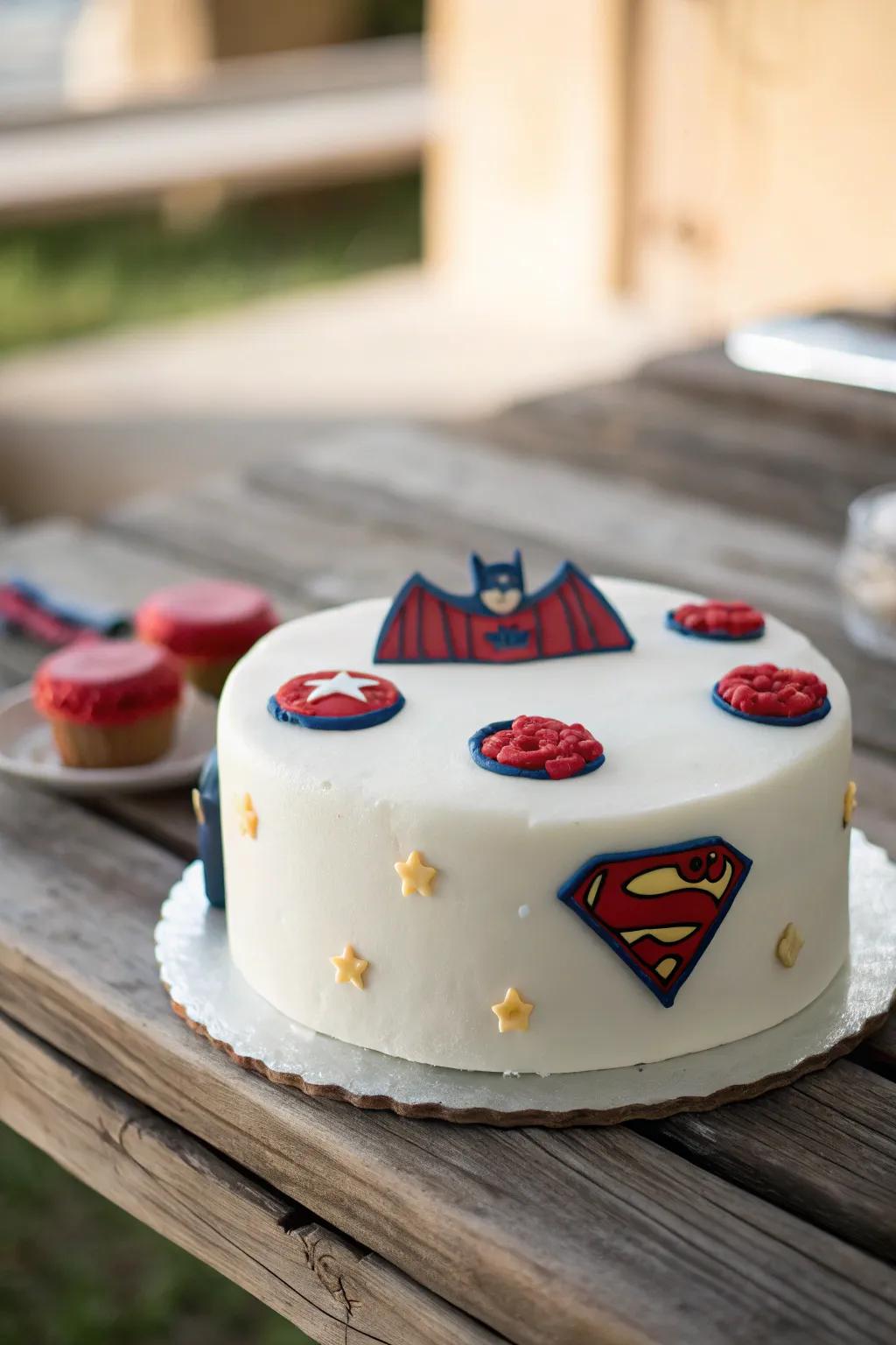 Unleash your inner hero with this minimalist superhuman lair cake – a sweet centerpiece for any festivity!
