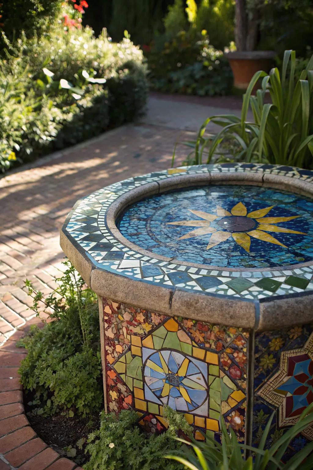 Transform your garden with a stunning inlaid tile pond pump dome that serves as a work of art.