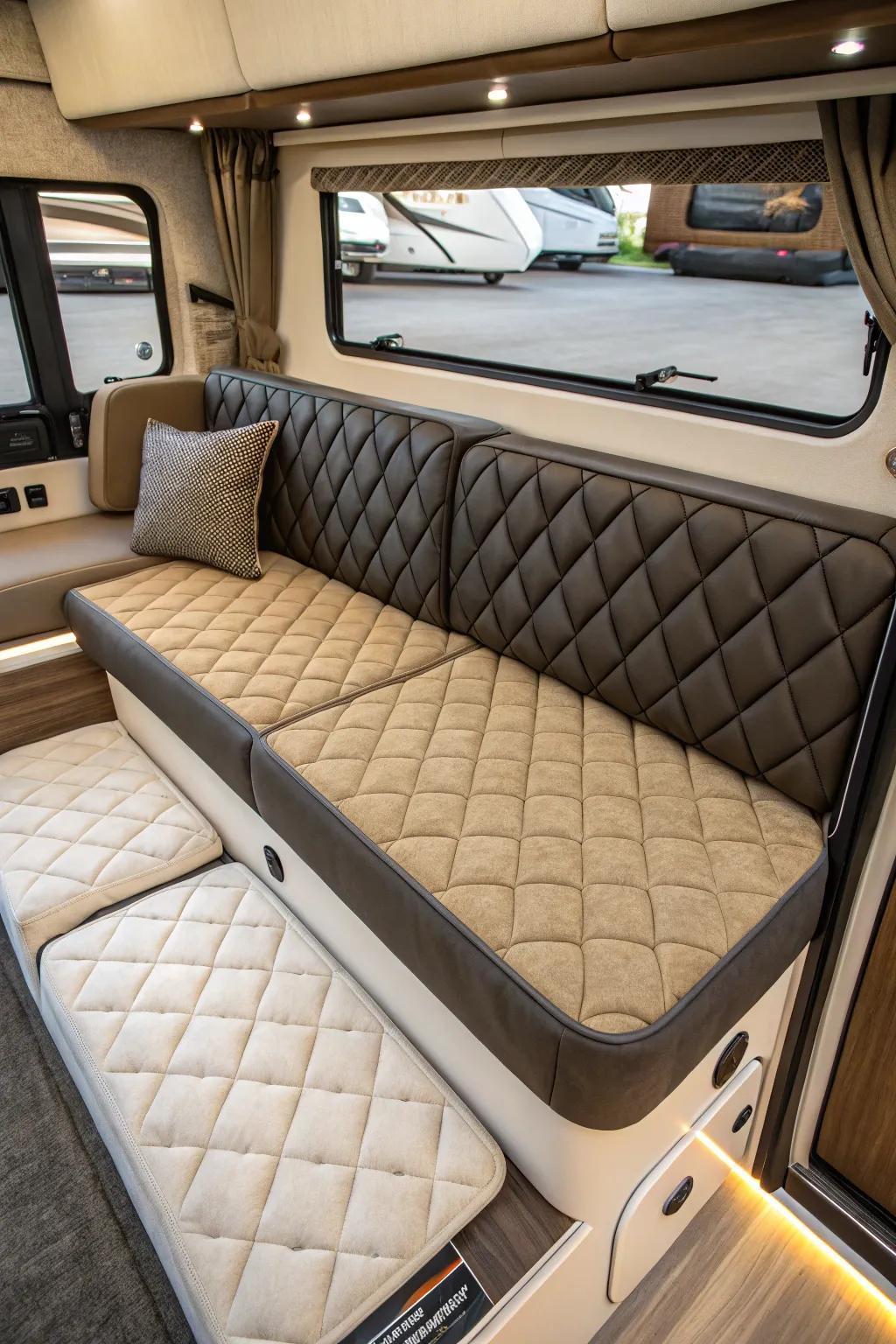 With high-density foam cushions in your pop-up camper, enjoy the utmost in comfort.