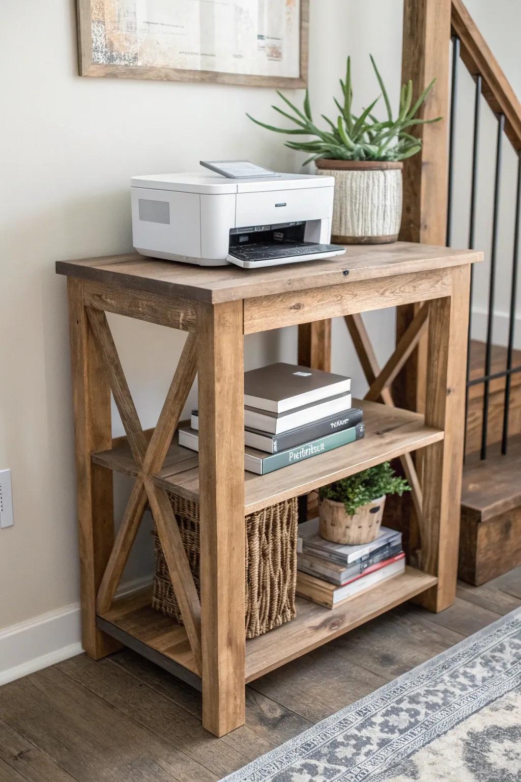 Incorporate rustic allure to your workspace with this sophisticated farmhouse-inspired printer perch.