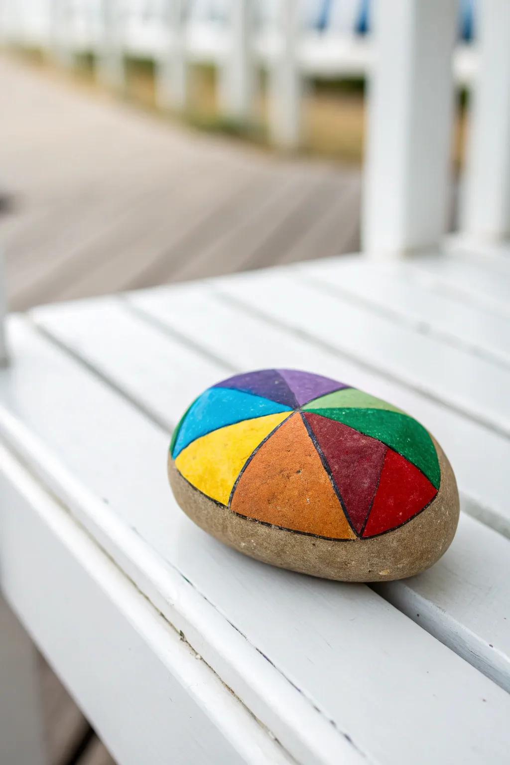 Metamorphose a modest stone into an astounding geometric rainbow masterpiece, interweaving modern design with innate splendor.