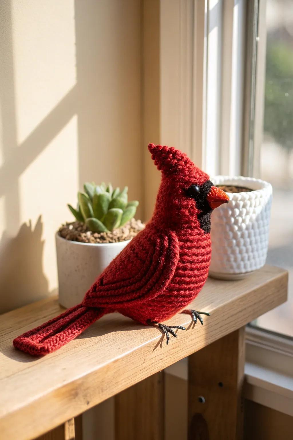 Illuminate your space with a hand-fashioned scarlet finch, capturing the essence of winter's allure.