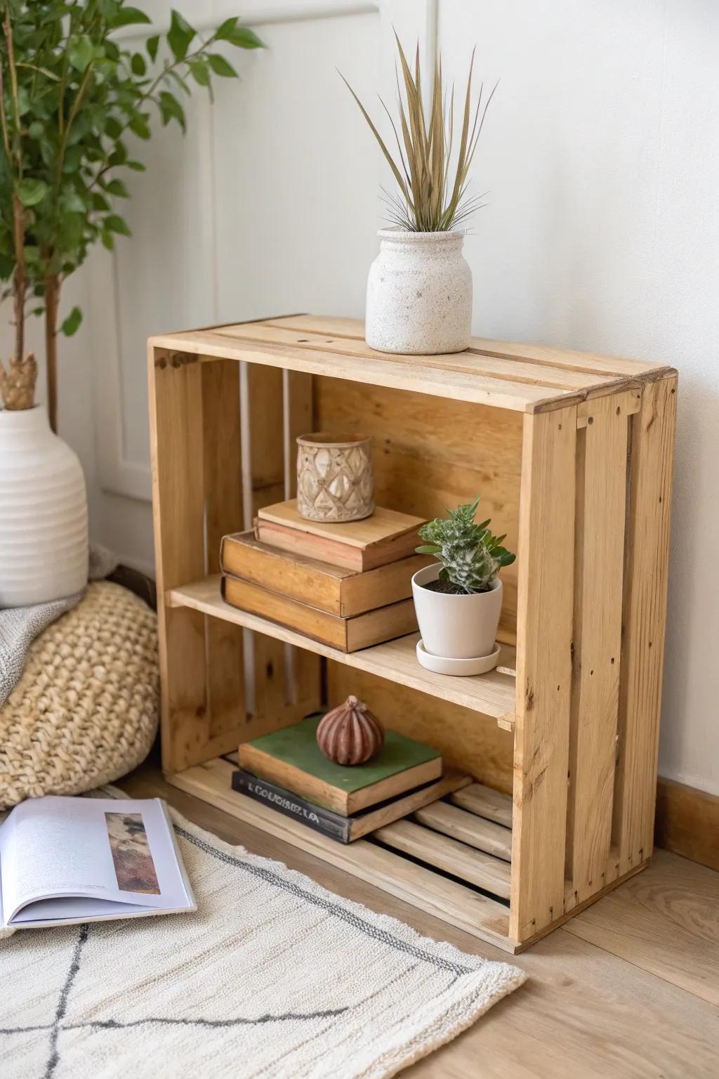 Transform wooden crates into chic, eco-friendly storage solutions that blend style and function effortlessly.
