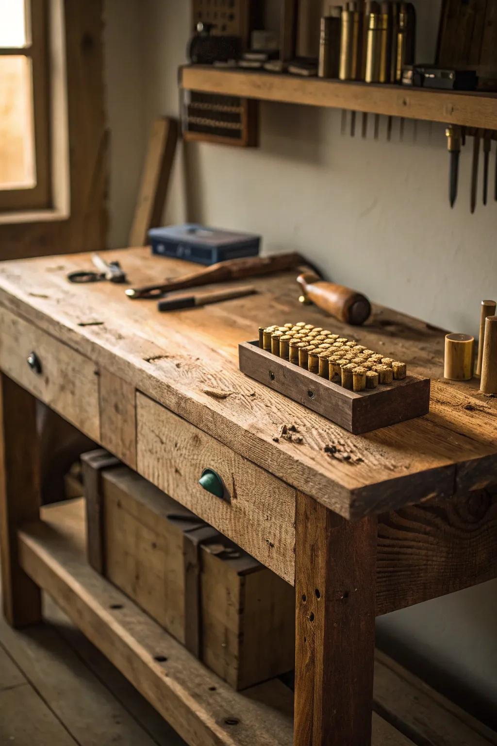 Revamp your reloading space with a rustic timber bench for ultimate style and function.