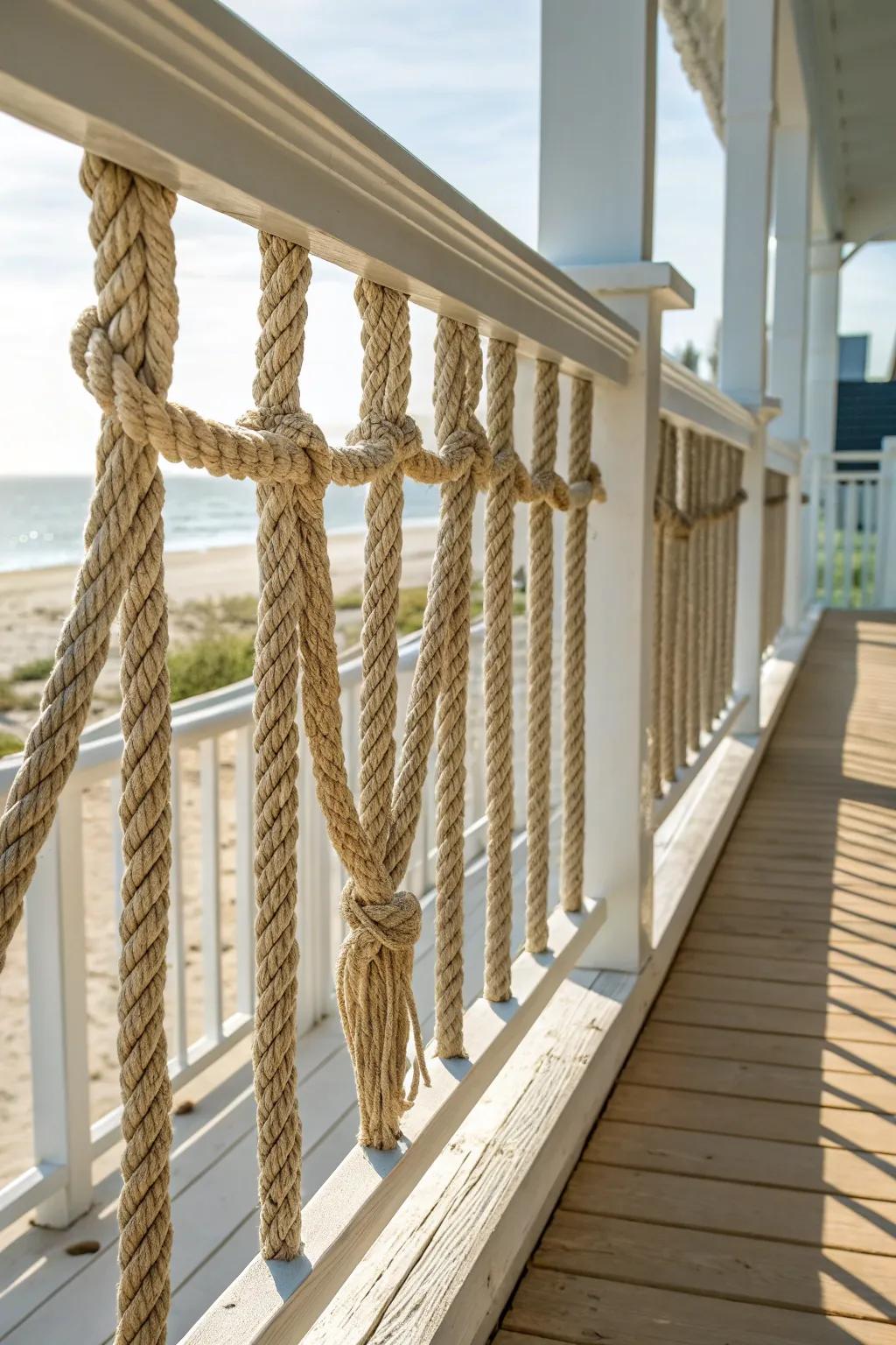 Transform your porch into a seaside sanctuary with elegant coastal rope handrails.