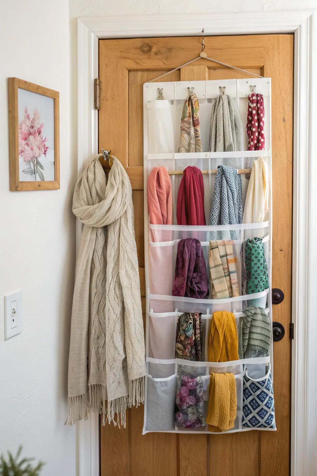 Effortlessly organize your scarves with minimalist elegance.
