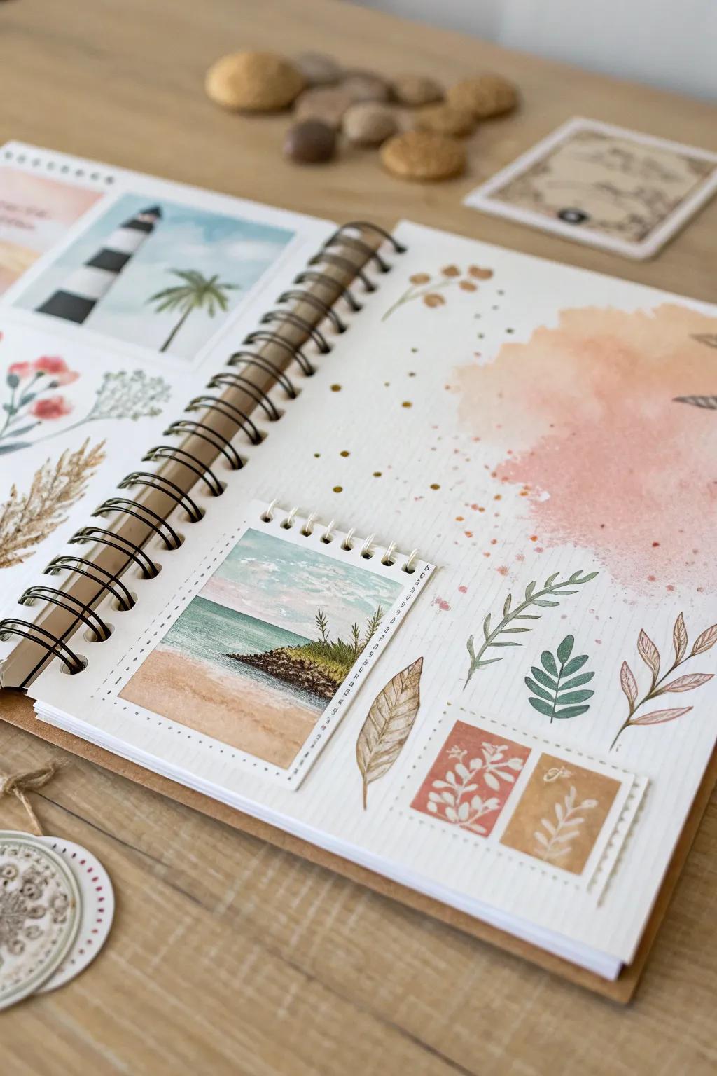 Unearth the art of varied media and elevate your scrapbook pursuit with serene simplicity.