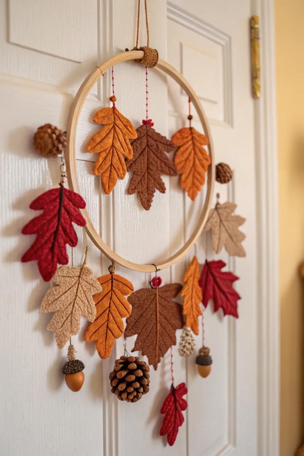 Greet autumn with this delightful handcrafted entrance embellishment, where simplicity harmonizes with seasonal elegance.