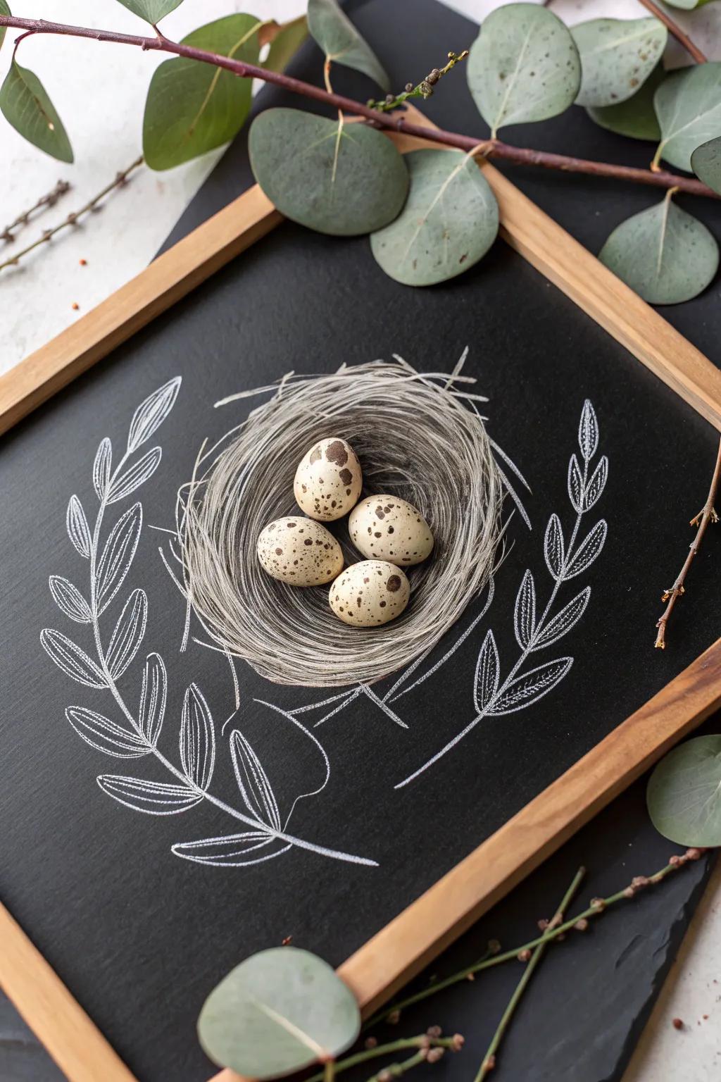 Venerate new commencements with this endearing avian abode chalkboard artistry, a straightforward yet refined flourish for your spring ornamentation.