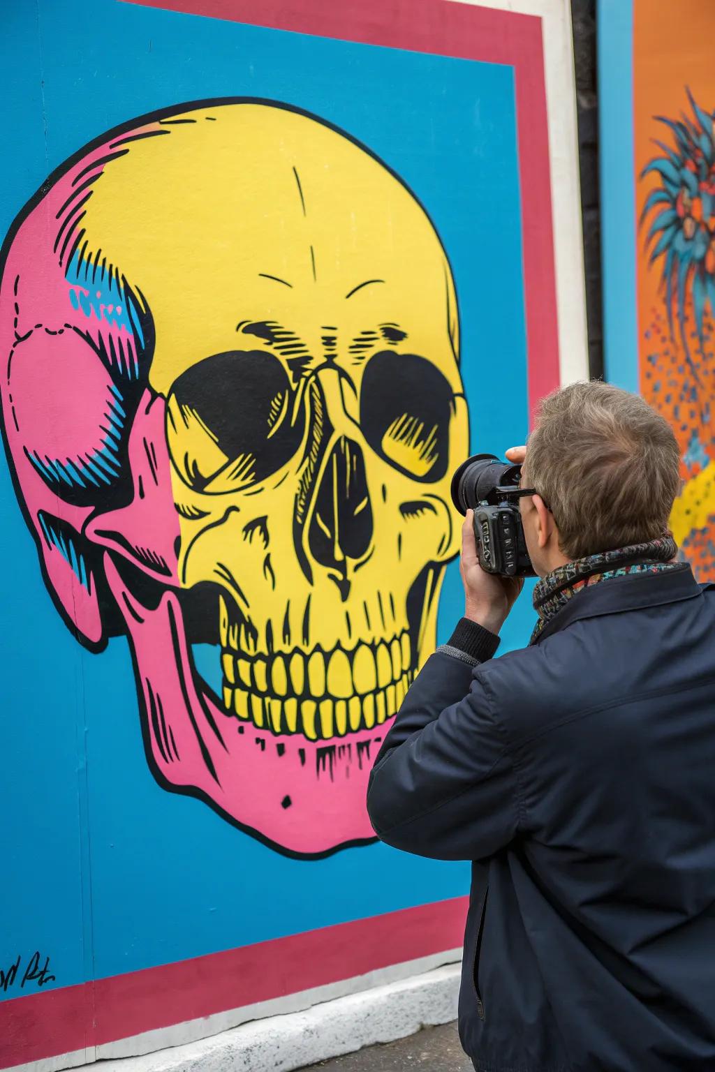 Revive retro vibes with this strong pop art skull pattern.