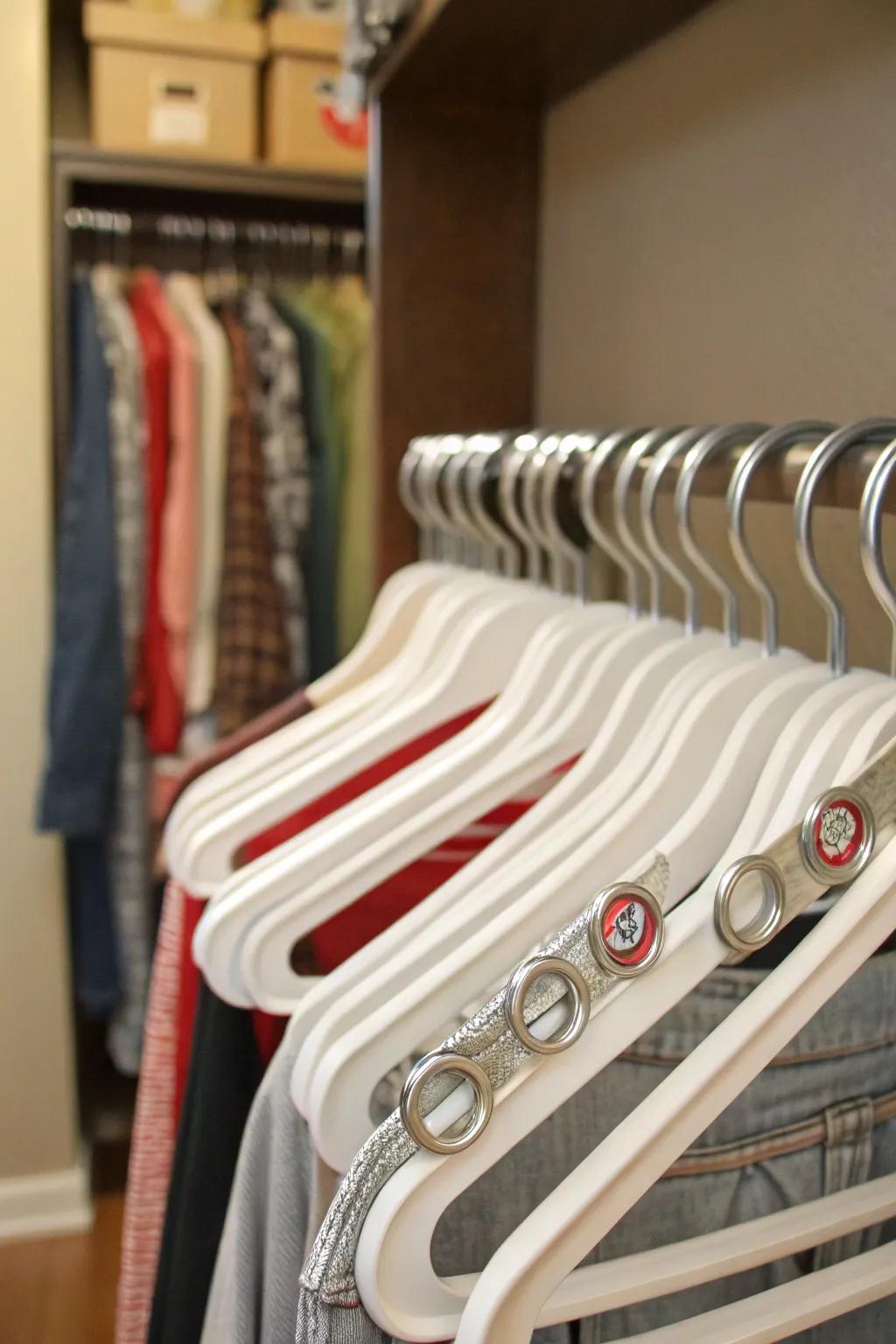 Beverage tab extenders cleverly increase hanging area in your closet.