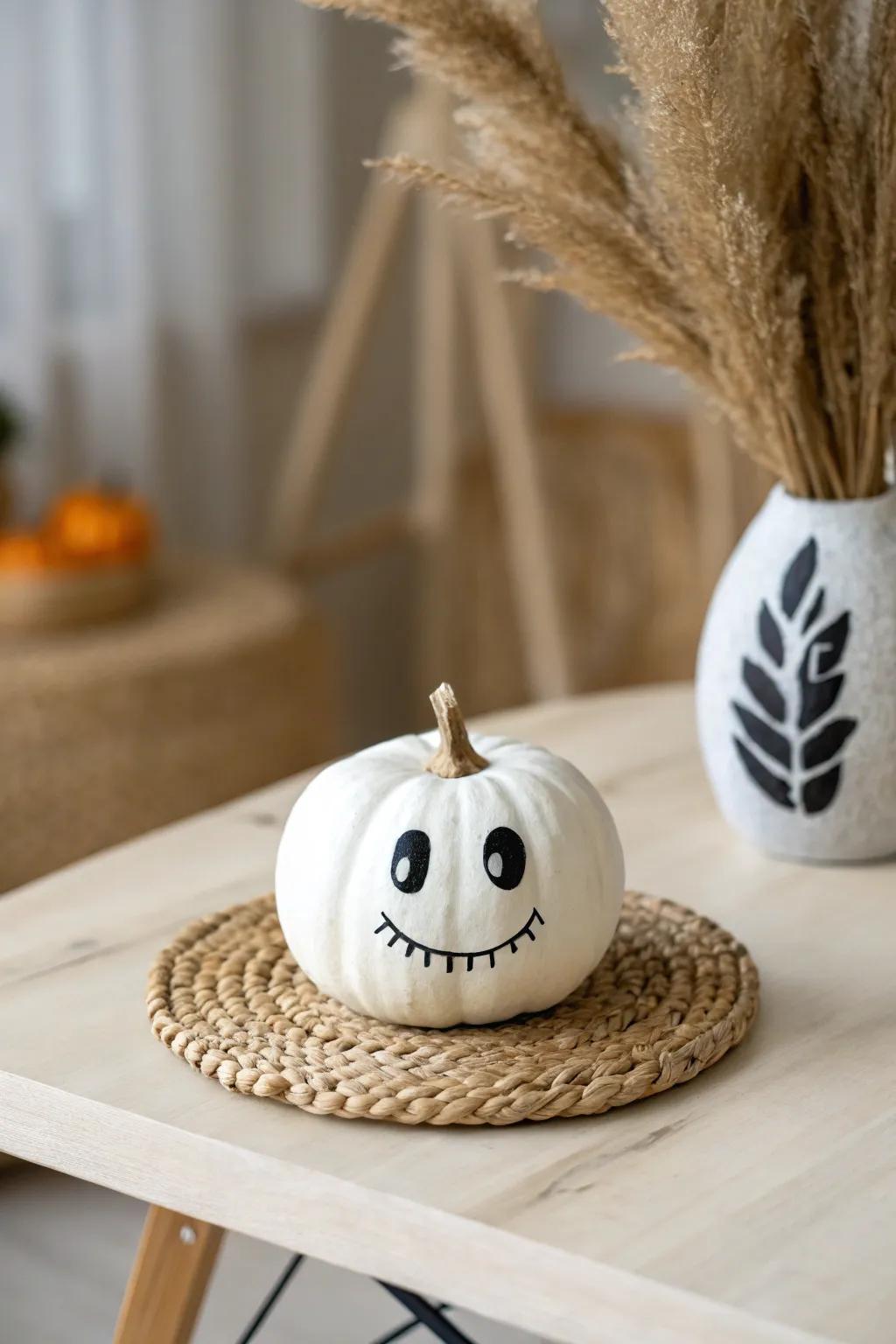 Embrace the Halloween ethos via this minimalist apparition gourd—where unpretentiousness encounters allure!
