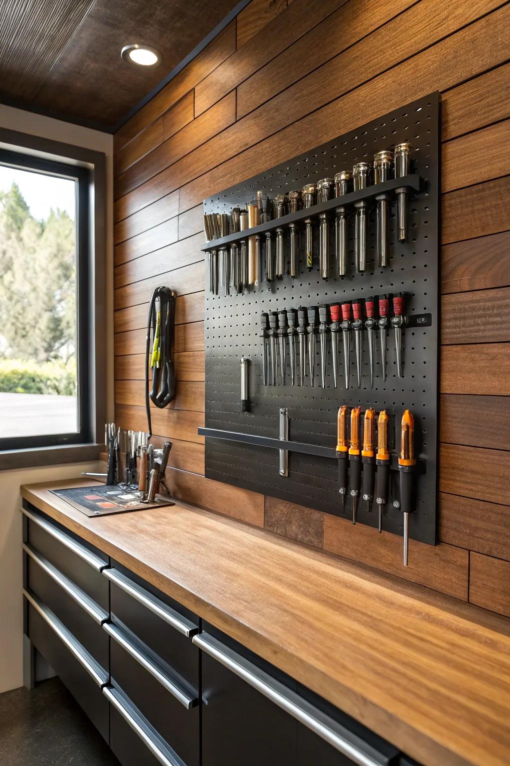 Transform your wood shop with stylish magnetic strips—where organization meets elegance.