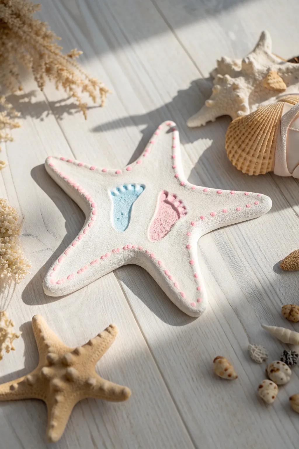 Cherish the recollections with a handmade footmark sea star memento, where simplicity converges with unaltered splendor.