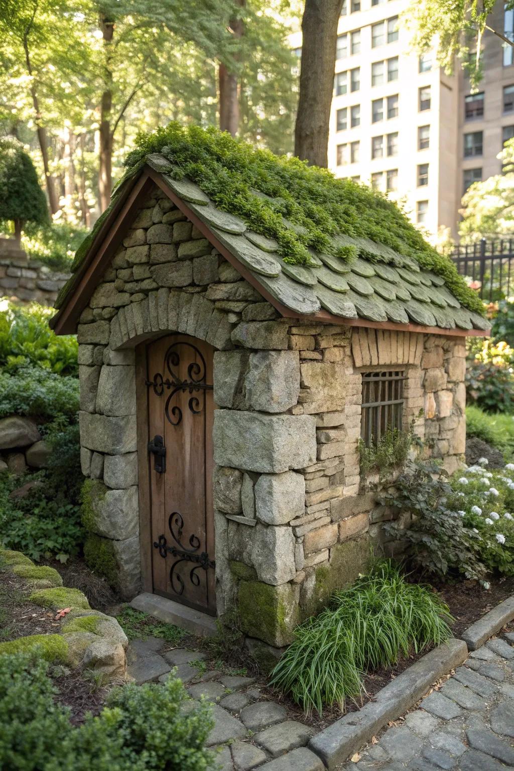 Transform your urban garden via a charming stone structure—modest in scale, grand in panache.
