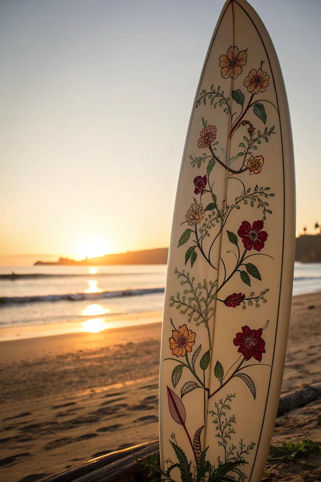 Surf with nature: a surfboard that exquisitely marries artistry with organic elegance.