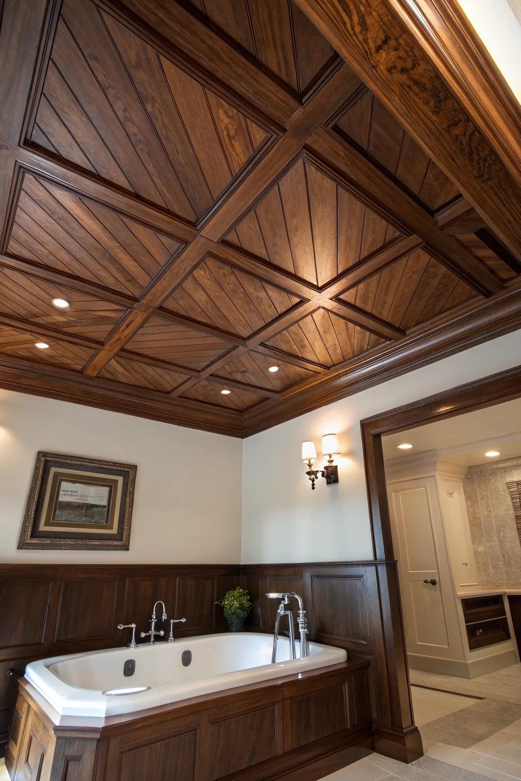 Elevate your bathroom with a tongue and groove ceiling for that definitive spa-esque sanctuary.