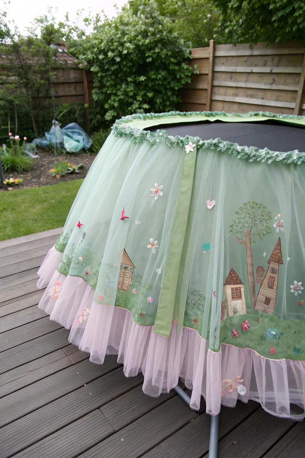 Enter an enchanted realm with this whimsical trampoline surround, where fairytales materialize!