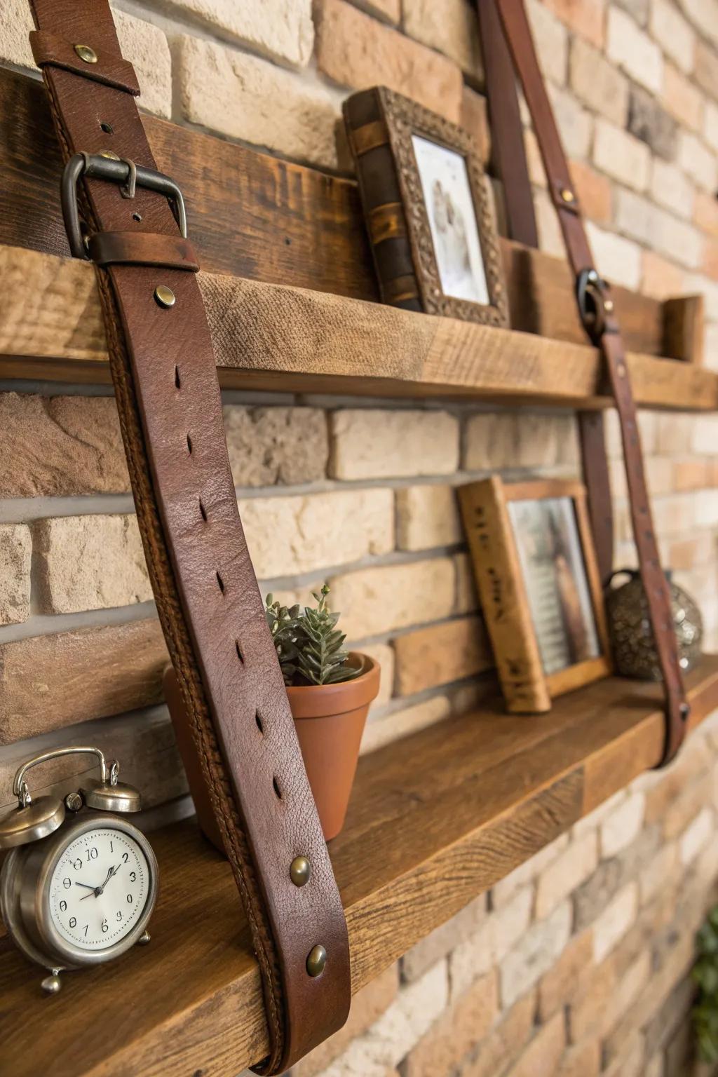 Elevate your space with the rugged allure of belt-supported wall platforms.