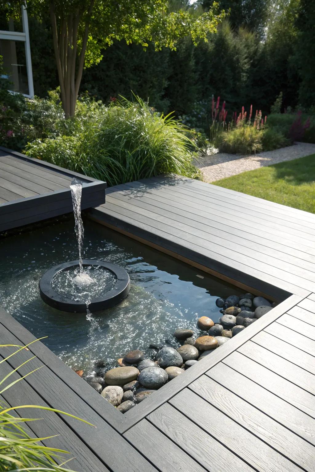Elevate your floor with a touch of tranquility: a minimalist water feature that soothes the senses.