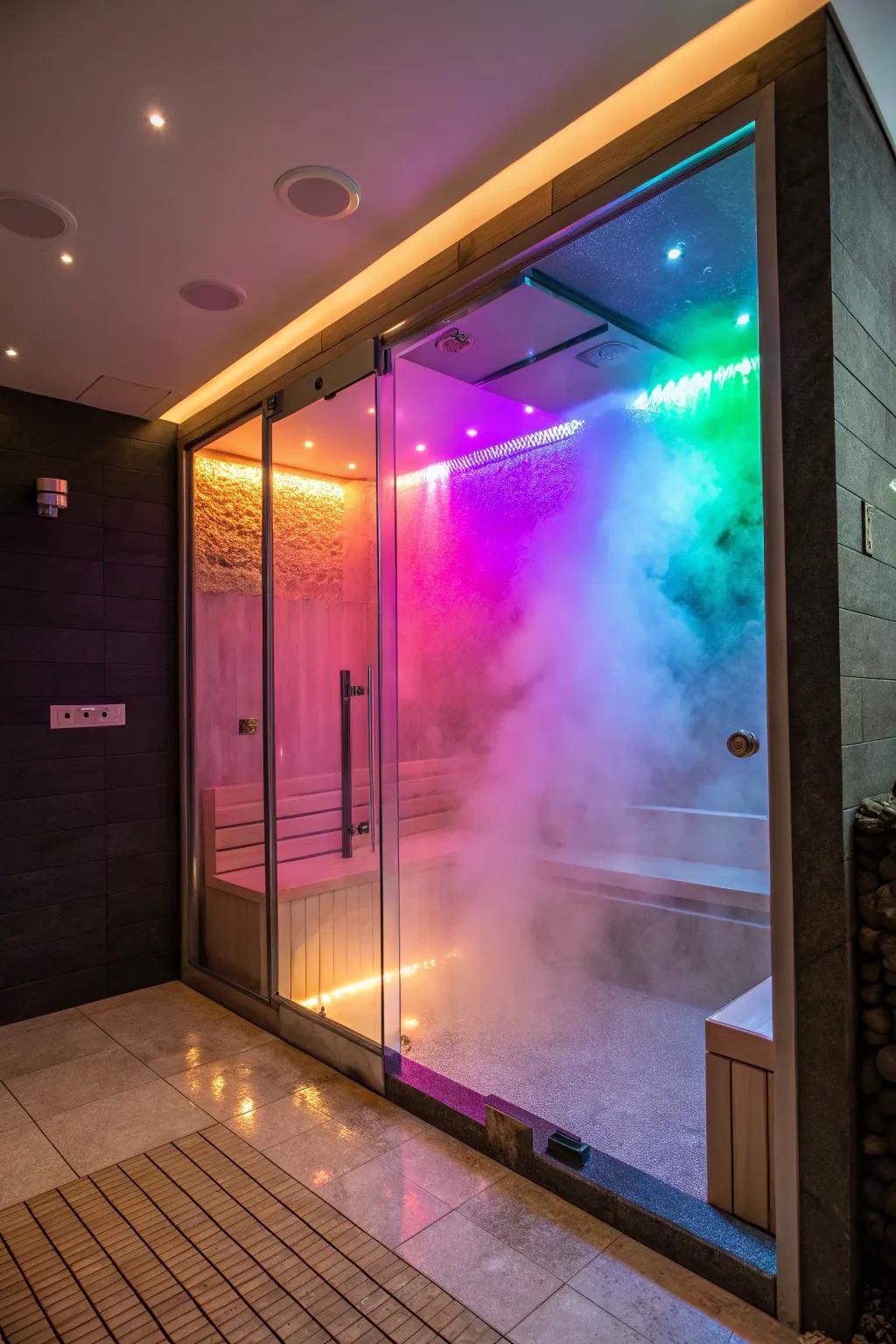 Hue therapy lights transform your steam shower into a sensory getaway.