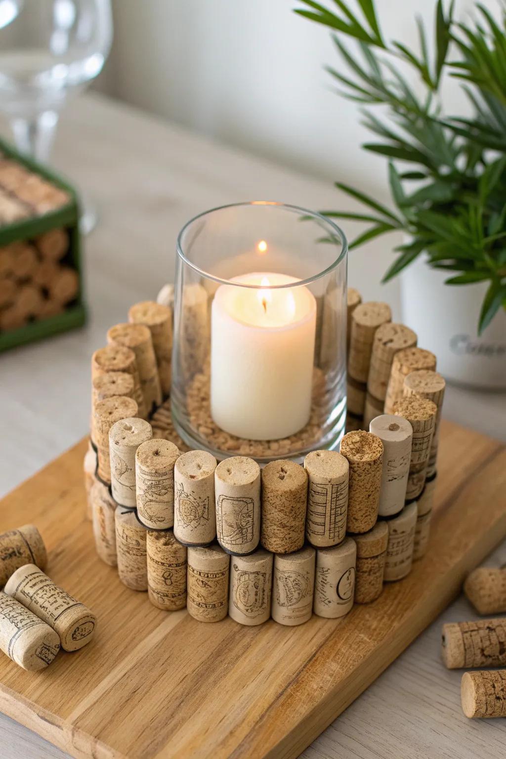 Elevate your atmosphere with rustic allure: crafted cork light stands.
