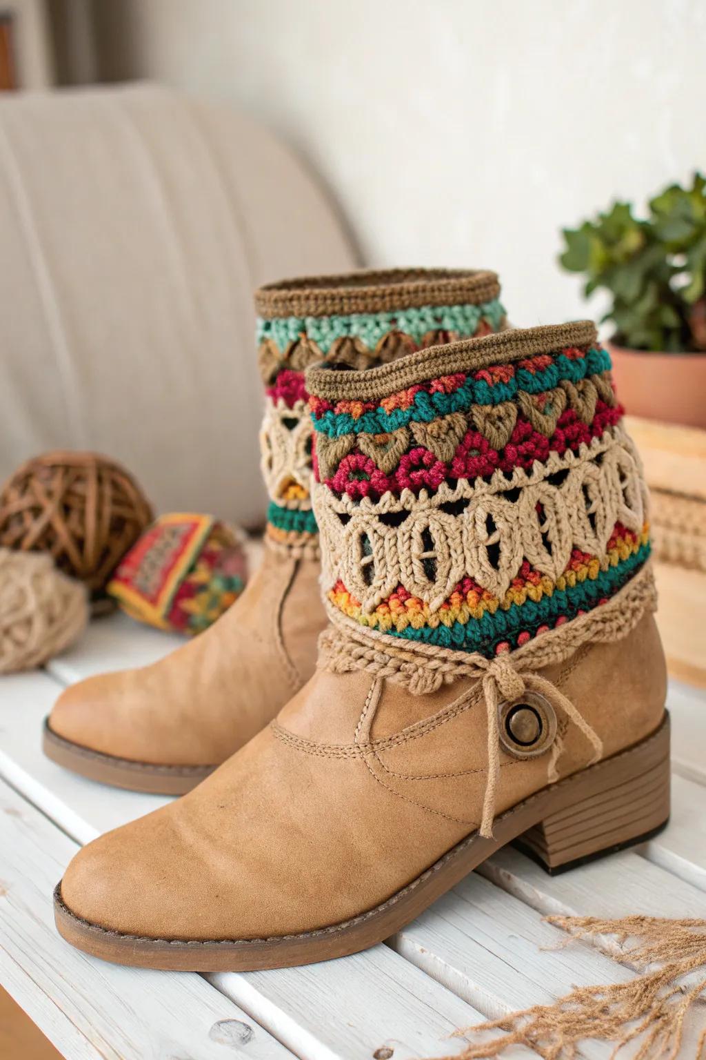 Add a burst of color to your winter aesthetic with these enchanting crochet boot trims.