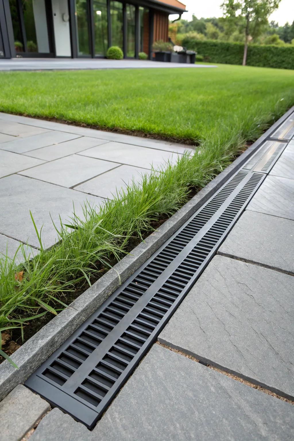 Effortless beauty meets functionality with this unobtrusive trench sewer, ideal for managing garden water drainage without sacrificing style.