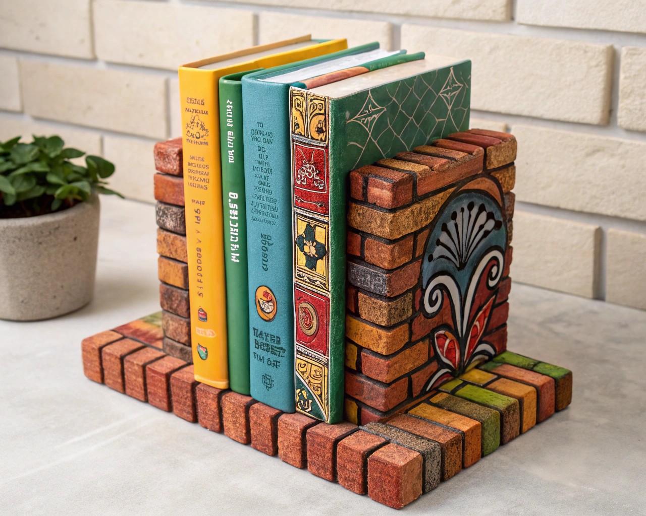 Craft artistic statement pieces from bricks for unique and vibrant bookends.